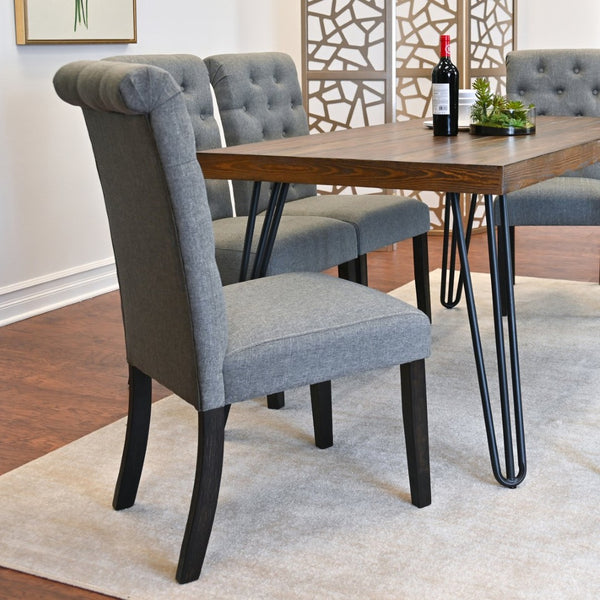 English Elm Ashford 7 Piece Hairpin Leg Dining Set with Tufted Upholstered Chairs Dark Pine T2574S00155