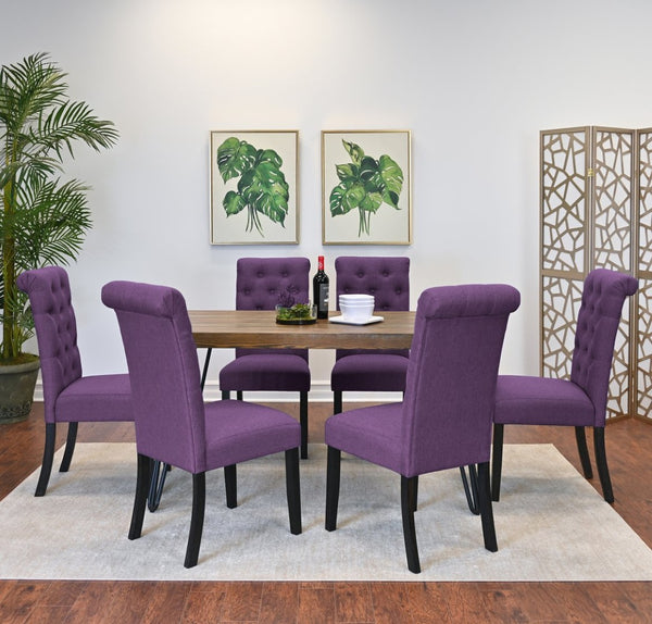 English Elm Ashford Industrial Farmhouse Seven Piece Dining Set with Hairpin Table and Tufted Chairs T2574S00156