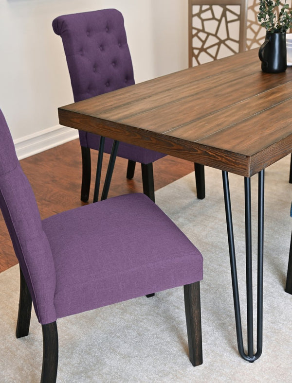 English Elm Ashford Industrial Farmhouse Seven Piece Dining Set with Hairpin Table and Tufted Chairs T2574S00156