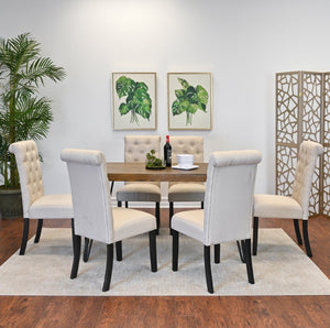 English Elm Ashford Mid-Century Hairpin Dining Set with Six Tufted High-Back Upholstered Chairs T2574S00157