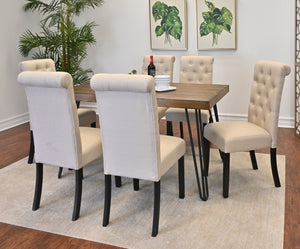 English Elm Ashford Mid-Century Hairpin Dining Set with Six Tufted High-Back Upholstered Chairs T2574S00157