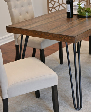 English Elm Ashford Mid-Century Hairpin Dining Set with Six Tufted High-Back Upholstered Chairs T2574S00157