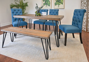 English Elm Ashford Six Piece Mid-century Dining Set with Hairpin Legs Bench and Tufted Chairs Brown - A T2574S00158
