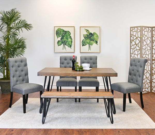 English Elm Ashford Six Piece Mid-century Dining Set with Hairpin Legs Bench and Tufted Chairs Brown - B T2574S00159