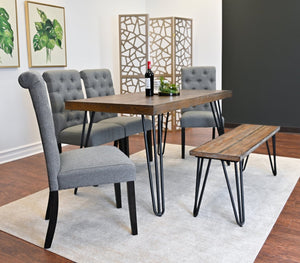English Elm Ashford Six Piece Mid-century Dining Set with Hairpin Legs Bench and Tufted Chairs Brown - B T2574S00159