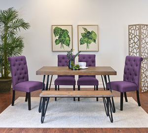 English Elm Ashford Six Piece Mid-century Dining Set with Hairpin Legs Bench and Tufted Chairs Brown - C T2574S00160