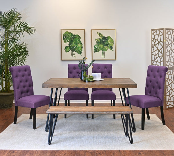 English Elm Ashford Six Piece Mid-century Dining Set with Hairpin Legs Bench and Tufted Chairs Brown - C T2574S00160