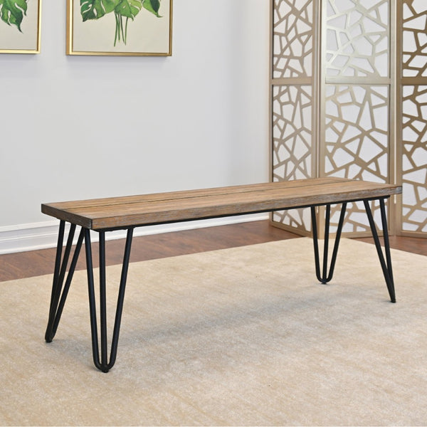 English Elm Ashford Six Piece Mid-century Dining Set with Hairpin Legs Bench and Tufted Chairs Brown - C T2574S00160