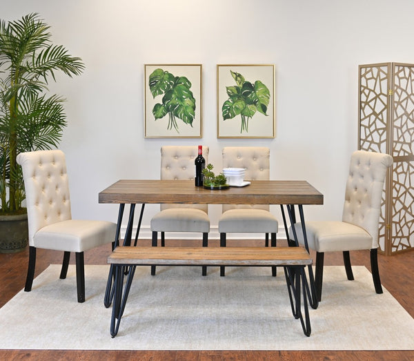 English Elm Ashford Six Piece Mid-century Dining Set with Hairpin Legs Bench and Tufted Chairs Brown - D T2574S00161