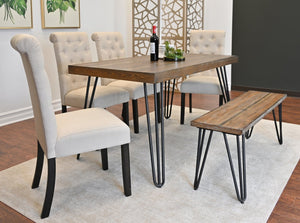 English Elm Ashford Six Piece Mid-century Dining Set with Hairpin Legs Bench and Tufted Chairs Brown - D T2574S00161