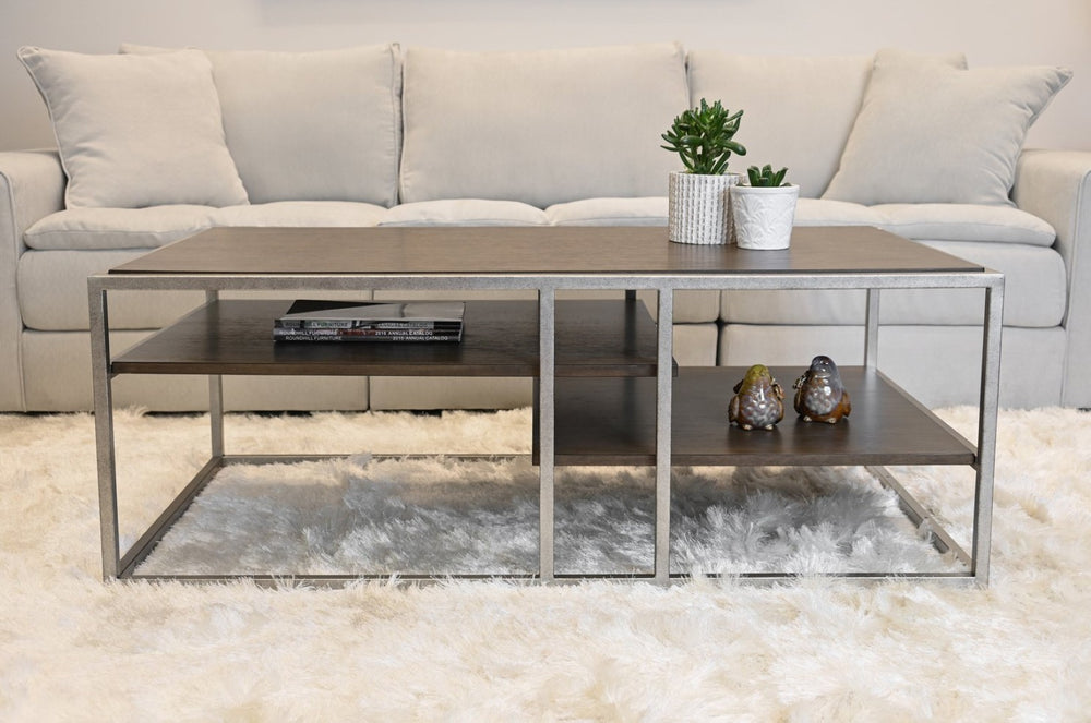 English Elm Padena Acacia Veneer and Metal 3 Piece Living Room Coffee Table with End Tables T2574S00163