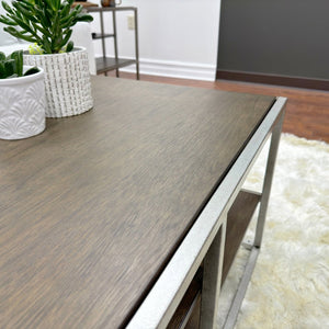 English Elm Padena Acacia Veneer and Metal 3 Piece Living Room Coffee Table with End Tables T2574S00163