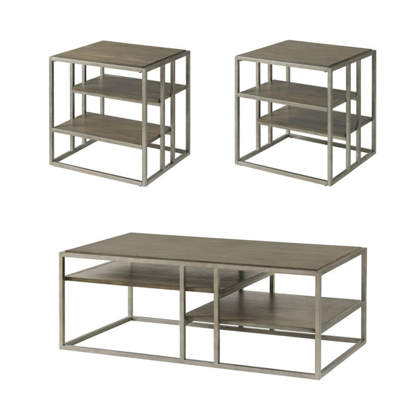 English Elm Padena Acacia Veneer and Metal 3 Piece Living Room Coffee Table with End Tables T2574S00163