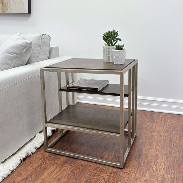 English Elm Padena Acacia Veneer and Metal 3 Piece Living Room Coffee Table with End Tables T2574S00163