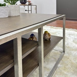 English Elm Padena Acacia Wood and Metal 3 Piece Living Room Coffee Table Set with Storage Shelves T2574S00164