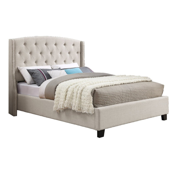 English Elm Nantarre Wingback Queen Bed Linen Upholstery Tufted Headboard Nailhead Trim Bedroom T2574S00166