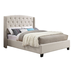 English Elm Astral Tufted Wingback Platform Bed Set with Nailhead Trim and Two Nightstands T2574S00167