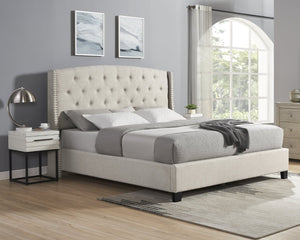 English Elm Astral Wingback Platform Bed Set with Tufted Linen Headboard and Two Wood Nightstands T2574S00168
