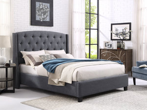 English Elm Nantarre Wingback Upholstered Queen Bed Linen Fabric Tufted Headboard Nailhead Trim T2574S00169