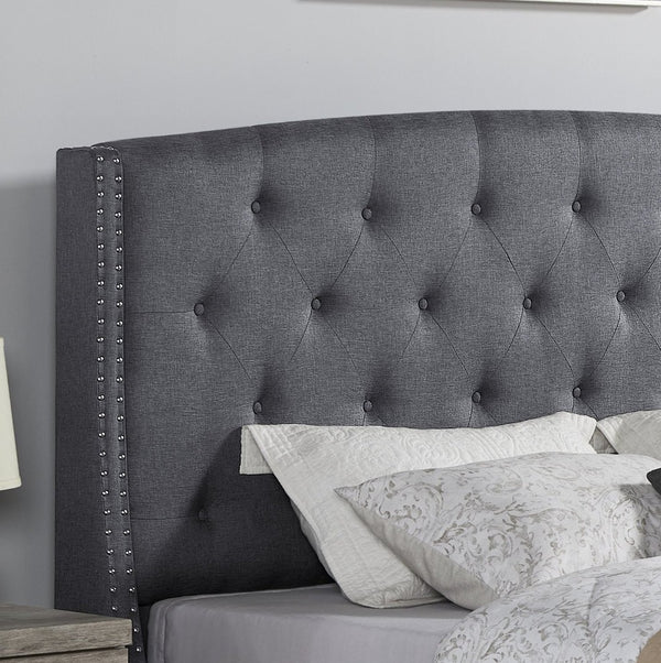 English Elm Nantarre Wingback Upholstered Queen Bed Linen Fabric Tufted Headboard Nailhead Trim T2574S00169