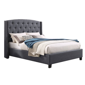 English Elm Nantarre Wingback Upholstered Queen Bed Linen Fabric Tufted Headboard Nailhead Trim T2574S00169