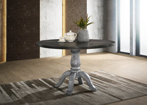English Elm Iris Turned Pedestal Round Dining Table Seats Four with Two-tone Farmhouse Wood Finish T2574S00178