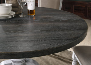 English Elm Iris Turned Pedestal Round Dining Table Seats Four with Two-tone Farmhouse Wood Finish T2574S00178