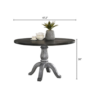 English Elm Iris Turned Pedestal Round Dining Table Seats Four with Two-tone Farmhouse Wood Finish T2574S00178