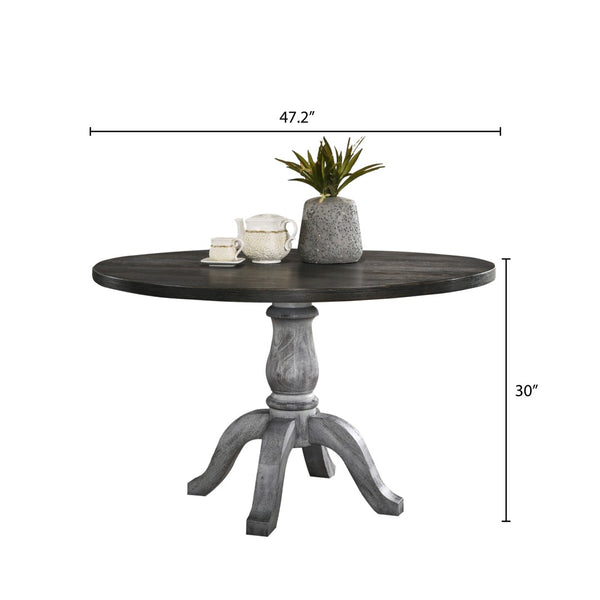 English Elm Iris Turned Pedestal Round Dining Table Seats Four with Two-tone Farmhouse Wood Finish T2574S00178