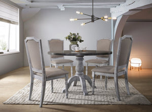 English Elm Iris Round Pedestal Farmhouse Dining Set with Upholstered Chairs Weathered Finish T2574S00179