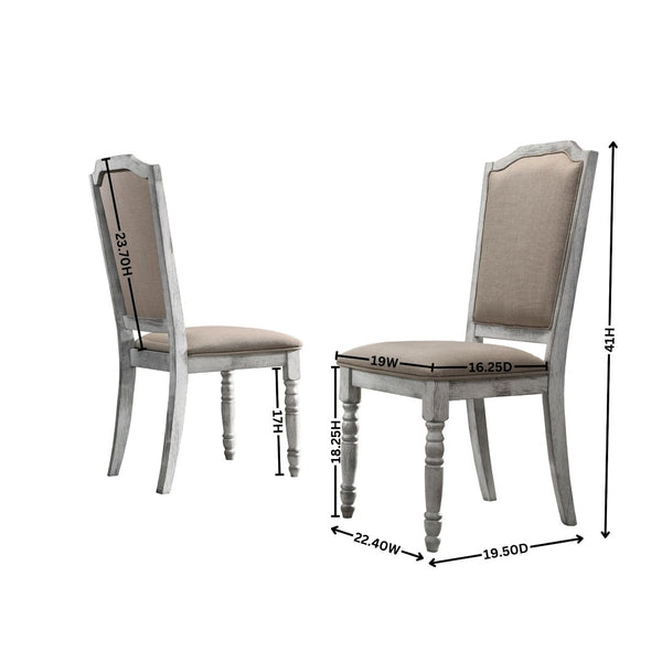 English Elm Iris Round Pedestal Farmhouse Dining Set with Upholstered Chairs Weathered Finish T2574S00179