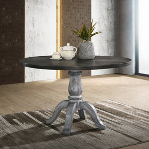 English Elm Iris Round Pedestal Dining Set Seats Four with Upholstered Chairs in Weathered Oak T2574S00180