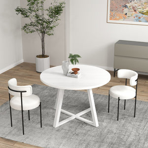 English Elm Durban Round Dining Set with Trestle Table and Boucle Chairs for Modern Spaces T2574S00184