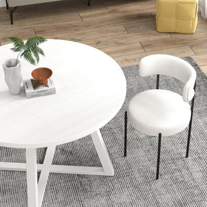 English Elm Durban Round Dining Set with Trestle Table and Boucle Chairs for Modern Spaces T2574S00184
