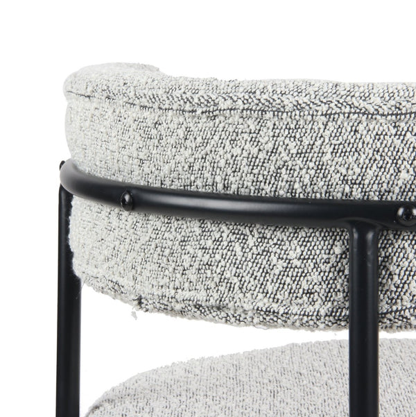 English Elm Durban Round Trestle Dining Set Seating Four with Boucle Upholstered Chairs T2574S00185