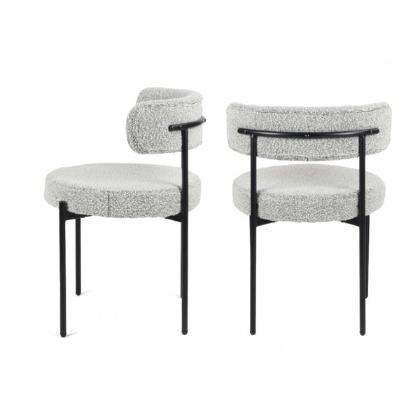 English Elm Durban Round Trestle Dining Set Seating Four with Boucle Upholstered Chairs T2574S00185