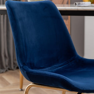 English Elm Avant Round Trestle Dining Set Velvet Chairs with Gold Frames for Modern Kitchens White+Blue T2574S00187