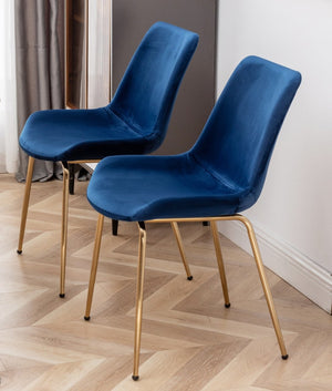 English Elm Avant Round Trestle Dining Set Seats Four with Boucle Chairs and Gold Metal Frames White+Blue T2574S00191