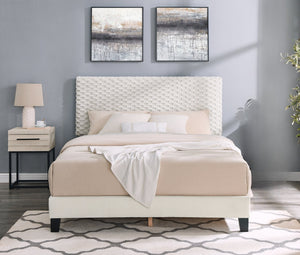 English Elm Findlay Full Platform Bed and Nightstand Set Upholstered in Soft White Dove Fabric T2574S00195
