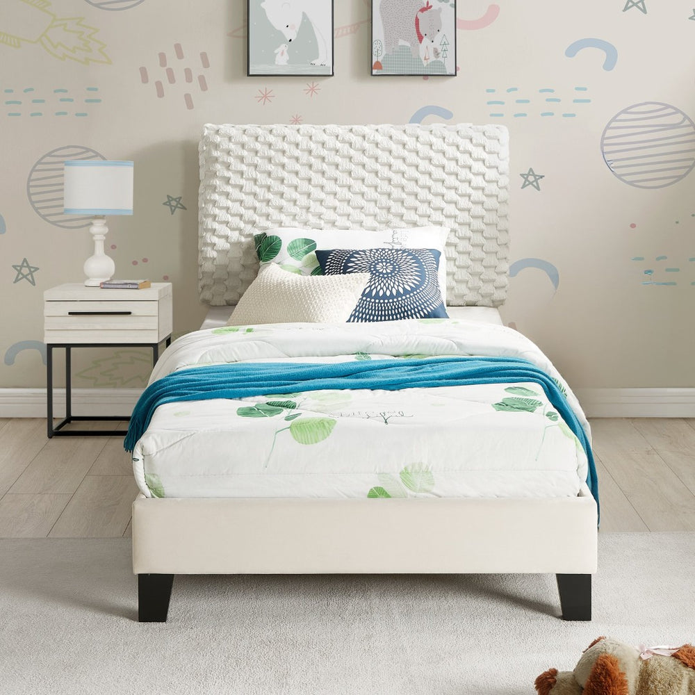 English Elm Findlay Twin Platform Bed and Nightstand Set Soft Upholstered Headboard Modern Bedroom T2574S00197