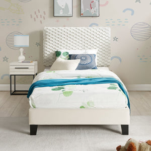 English Elm Findlay Twin Platform Bed and Nightstand Set Soft Upholstered Headboard Modern Bedroom T2574S00197