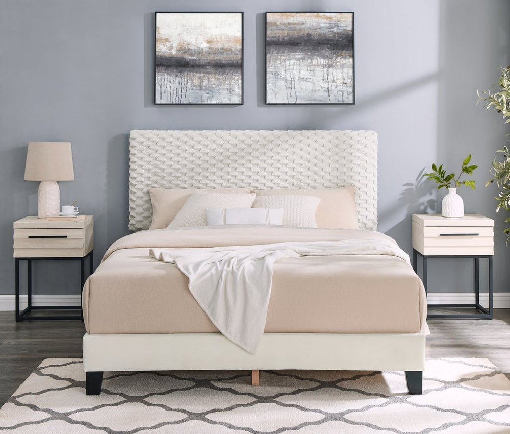 English Elm Findlay Full Platform Bed Set with Upholstered Headboard and Two Wood Nightstands T2574S00198