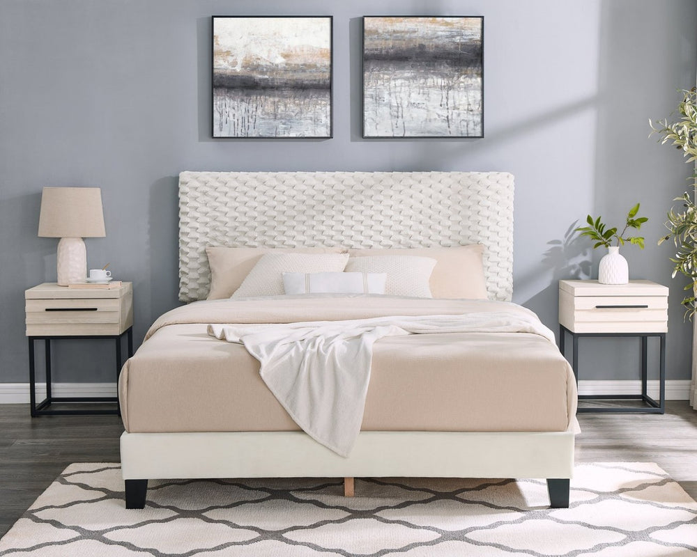 English Elm Findlay Queen Bedroom Set Upholstered Platform Bed with Two Wood Nightstands T2574S00199