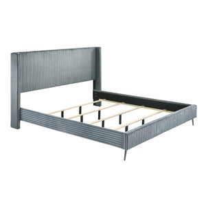 English Elm Mavela Corduroy Wingback Panel King Bed with Tall Ribbed Headboard for Bedroom Blue T2574S00202