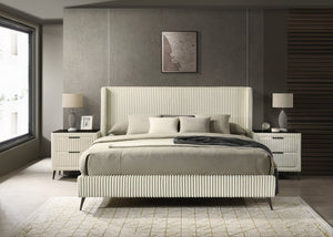 English Elm Mavela Wingback King Bed Set with Corduroy Headboard and Two Matching Nightstands Cream T2574S00205