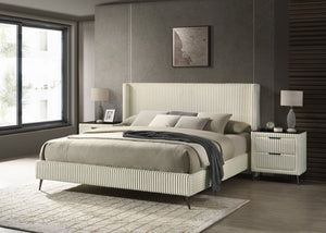 English Elm Mavela Wingback King Bed Set with Corduroy Headboard and Two Matching Nightstands Cream T2574S00205