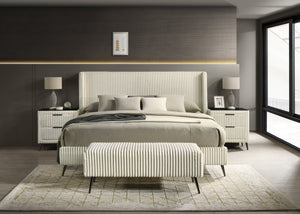 English Elm Mavela Wingback King Bedroom Set with Corduroy Fabric Nightstands and Upholstered Bench Cream T2574S00206