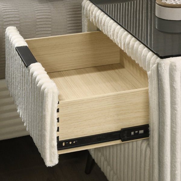 English Elm Mavela Wingback King Bedroom Set with Corduroy Fabric Nightstands and Upholstered Bench Cream T2574S00206