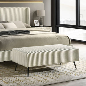 English Elm Mavela Wingback King Bedroom Set with Corduroy Fabric Nightstands and Upholstered Bench Cream T2574S00206