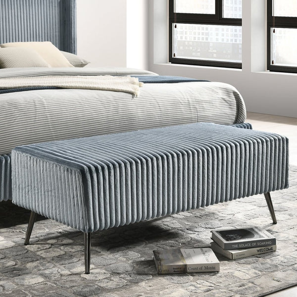 English Elm Mavela Wingback King Bedroom Set with Corduroy Fabric Nightstands and Upholstered Bench Blue T2574S00210